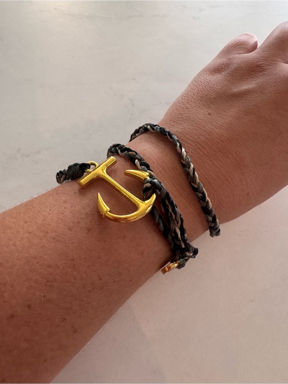 Pura Vida Black/Gray Braided Wrap Bracelet Gold Tone Anchor Charm